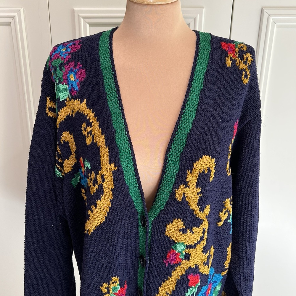 Vtg Liz Claiborne Hand Knit Cardigan Sweater Size PM Silk Blend Old Money 90s - Picture 2 of 9